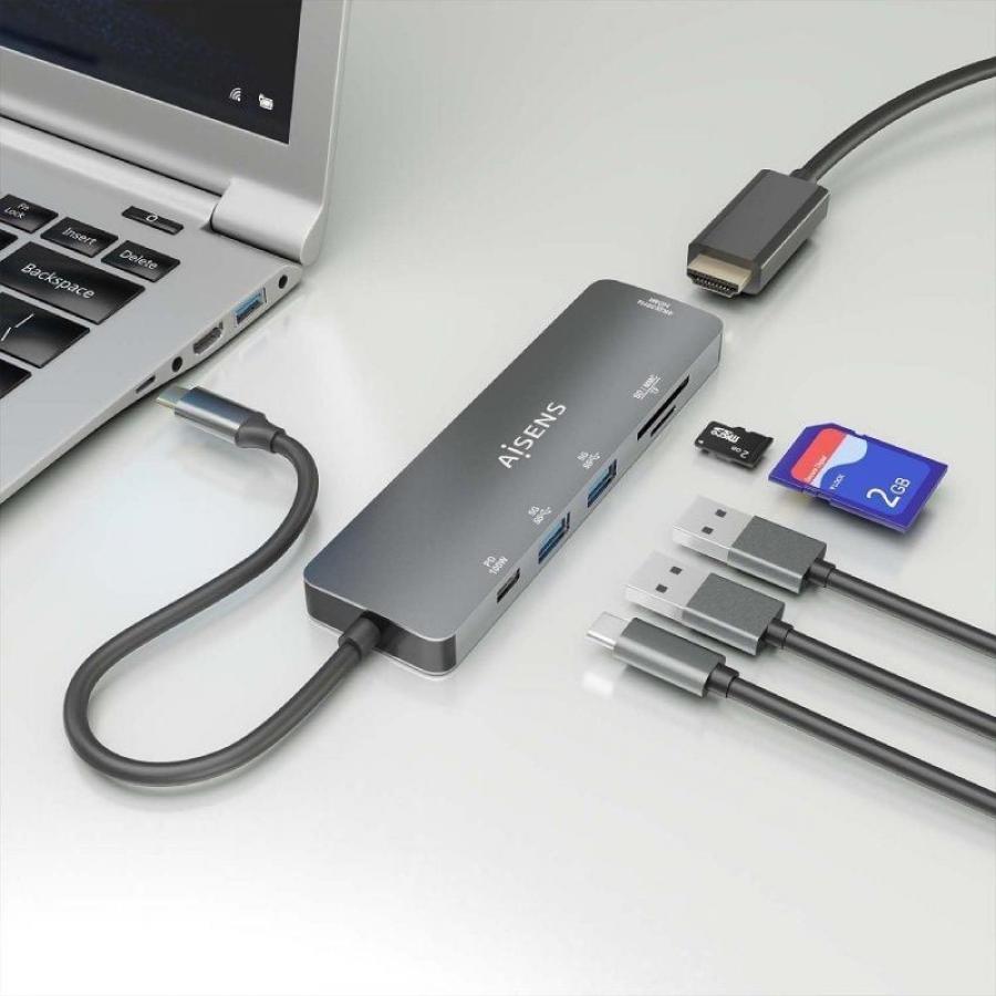 Docking USB Tipo-C Aisens ASUC-6P016-GR/ 1xHDMI 4K/ 2xUSB/ 1xLector Tarjetas/ 1xUSB Tipo-C PD/ Gris