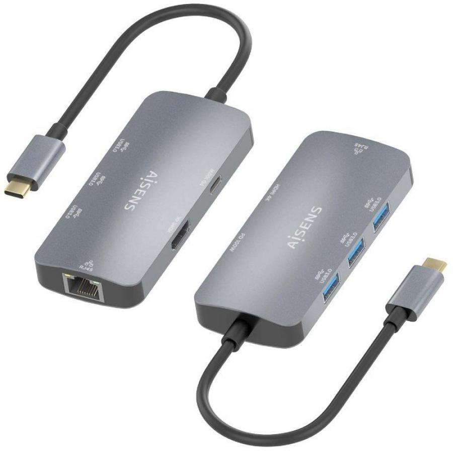 Docking USB Tipo-C Aisens ASUC-6P019-GR/ 1xHDMI 4K/ 3xUSB/ 1xRJ45/ 1xUSB Tipo-C PD/ Gris