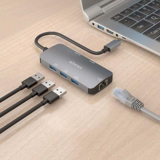 Docking USB Tipo-C Aisens ASUC-6P019-GR/ 1xHDMI 4K/ 3xUSB/ 1xRJ45/ 1xUSB Tipo-C PD/ Gris