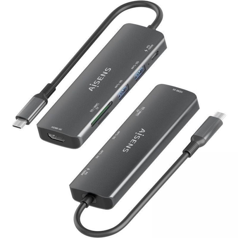 Docking USB Tipo-C Aisens ASUC-5P011-GR/ 1xHDMI 4K/ 2xUSB/ 1xUSB Tipo-C PD/ 1xLector Tarjetas/ Gris