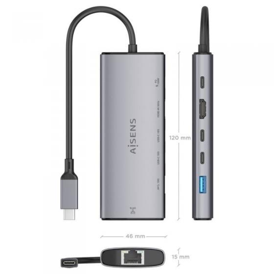 Docking USB Tipo-C Aisens ASUC-6P030-GR/ 1xHDMI 4K/ 1xUSB/ 2xUSB Tipo-C/ 1xRJ45/ 1xUSB Tipo-C PD/ Gris