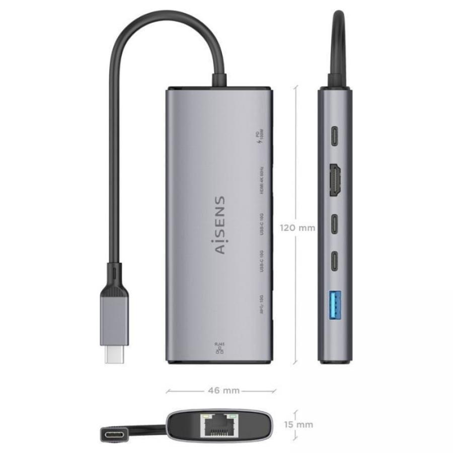 Docking USB Tipo-C Aisens ASUC-6P030-GR/ 1xHDMI 4K/ 1xUSB/ 2xUSB Tipo-C/ 1xRJ45/ 1xUSB Tipo-C PD/ Gris