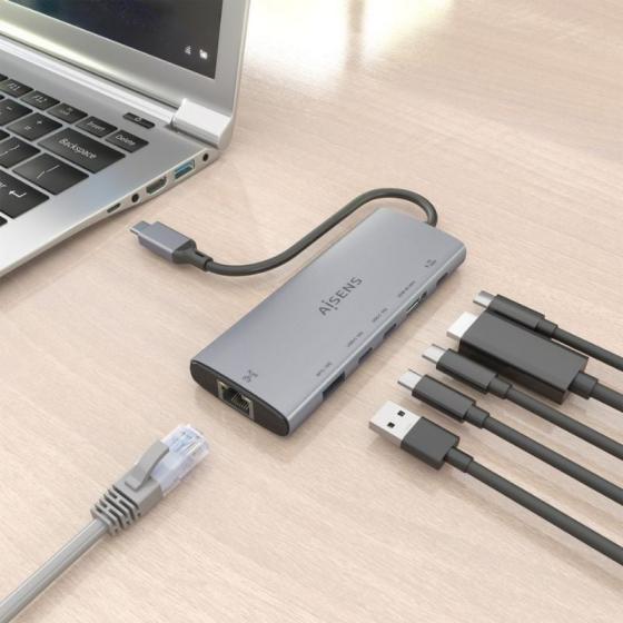 Docking USB Tipo-C Aisens ASUC-6P030-GR/ 1xHDMI 4K/ 1xUSB/ 2xUSB Tipo-C/ 1xRJ45/ 1xUSB Tipo-C PD/ Gris
