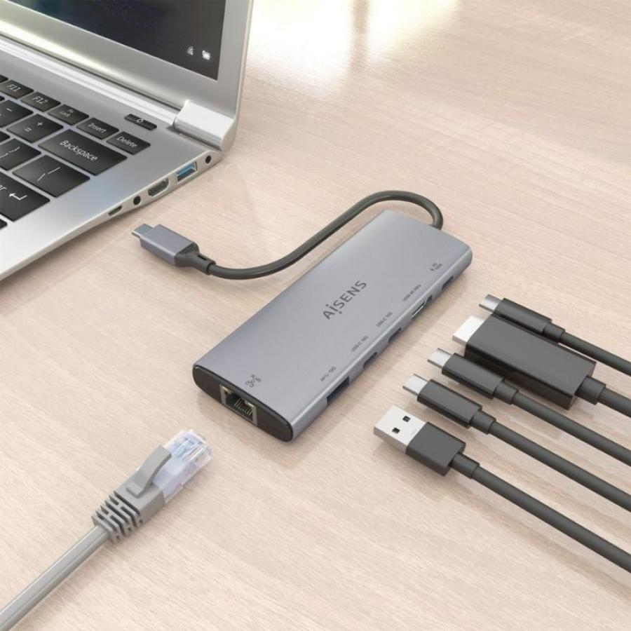 Docking USB Tipo-C Aisens ASUC-6P030-GR/ 1xHDMI 4K/ 1xUSB/ 2xUSB Tipo-C/ 1xRJ45/ 1xUSB Tipo-C PD/ Gris
