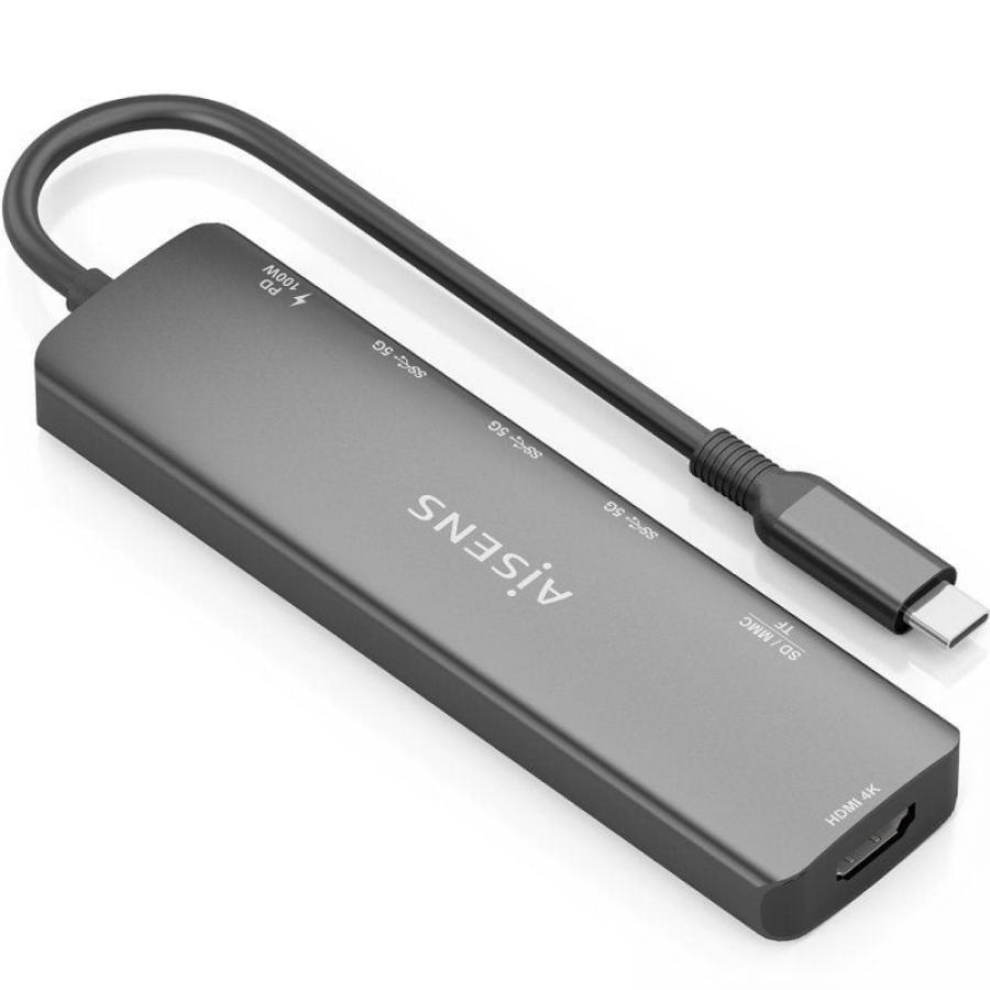 Docking USB Tipo-C Aisens ASUC-7P025-GR/ 1xHDMI 4K/ 3xUSB/ 1xUSB Tipo-C PD/ 1xLector Tarjetas/ Gris