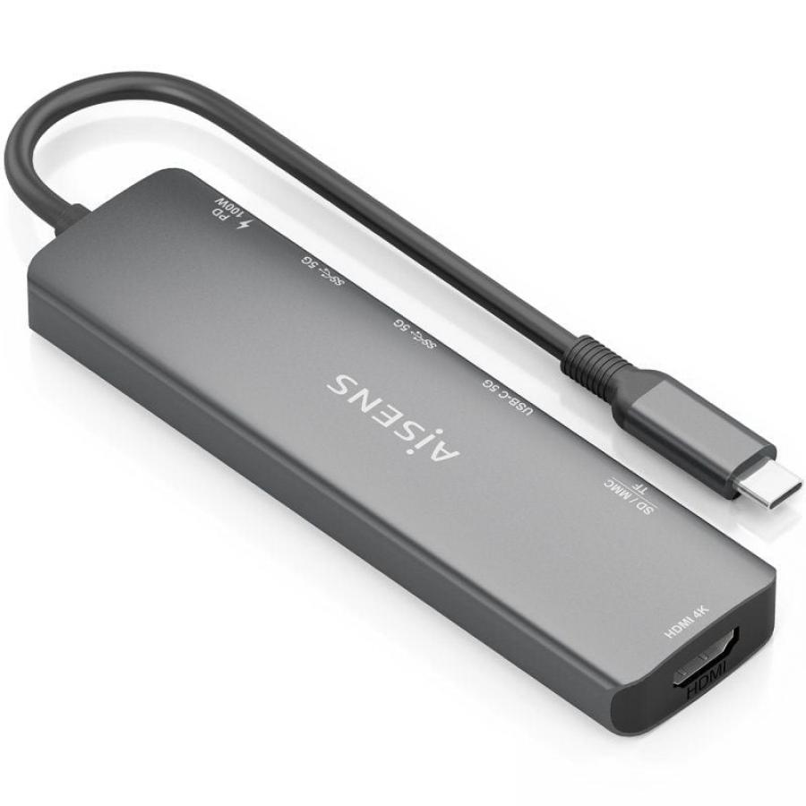 Docking USB Tipo-C Aisens ASUC-7P026-GR/ 1xHDMI 4K/ 2xUSB/ 1xUSB Tipo-C / 1xUSB Tipo-C PD/ 1xLector Tarjetas/ Gris