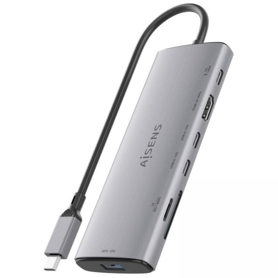 Docking USB Tipo-C Aisens ASUC-7P031-GR/ 1xHDMI 4K/ 1xUSB/ 2xUSB Tipo-C/ 1xLector Tarjetas/ 1xUSB Tipo-C PD/ Gris