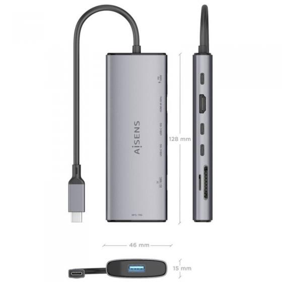 Docking USB Tipo-C Aisens ASUC-7P031-GR/ 1xHDMI 4K/ 1xUSB/ 2xUSB Tipo-C/ 1xLector Tarjetas/ 1xUSB Tipo-C PD/ Gris