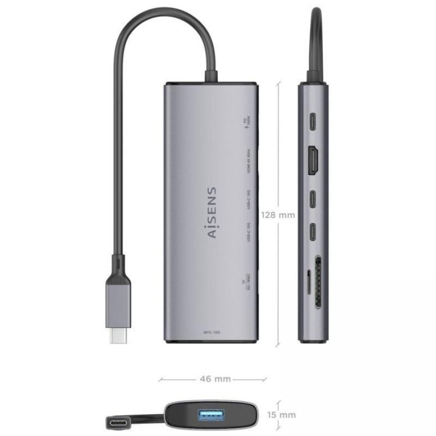 Docking USB Tipo-C Aisens ASUC-7P031-GR/ 1xHDMI 4K/ 1xUSB/ 2xUSB Tipo-C/ 1xLector Tarjetas/ 1xUSB Tipo-C PD/ Gris