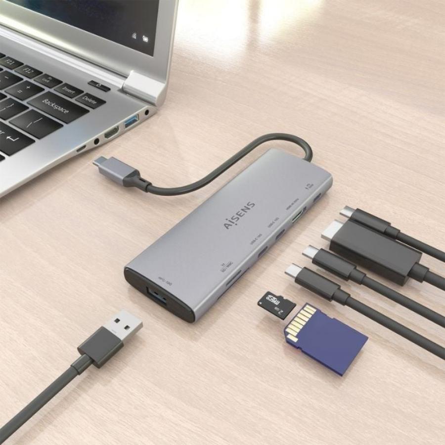 Docking USB Tipo-C Aisens ASUC-7P031-GR/ 1xHDMI 4K/ 1xUSB/ 2xUSB Tipo-C/ 1xLector Tarjetas/ 1xUSB Tipo-C PD/ Gris