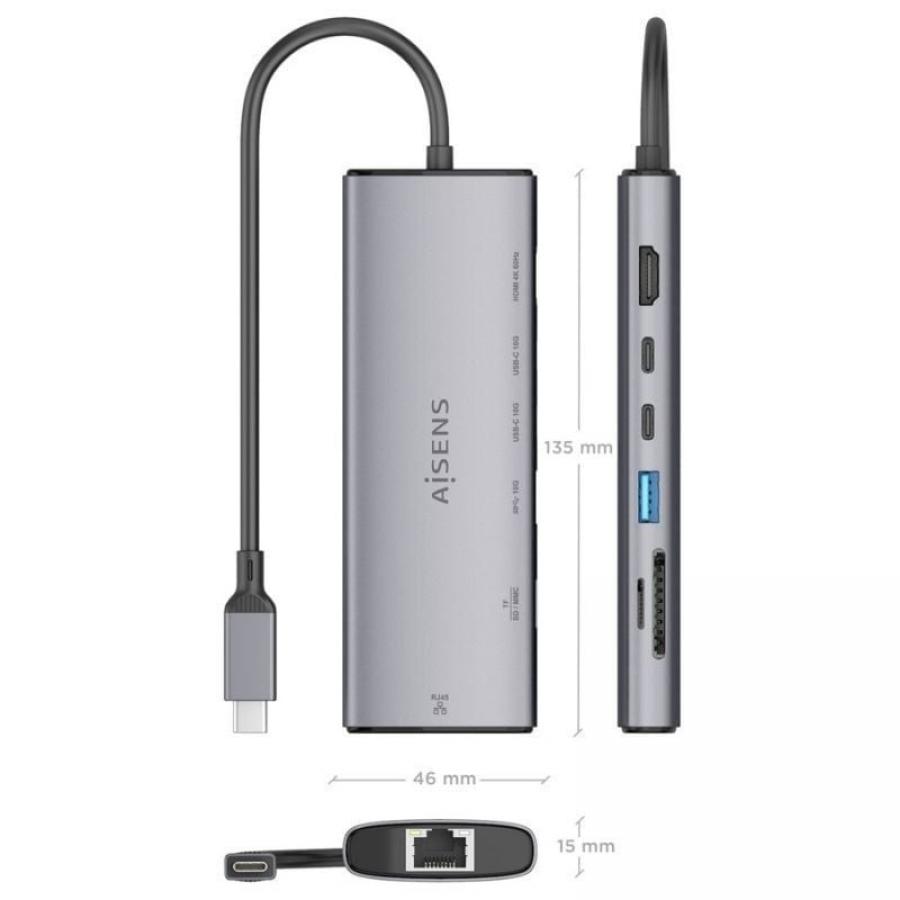Docking USB Tipo-C Aisens ASUC-7P032-GR/ 1xHDMI 4K/ 1xUSB/ 2xUSB Tipo-C/ 1xRJ45/ 1xLector Tarjetas/ Gris