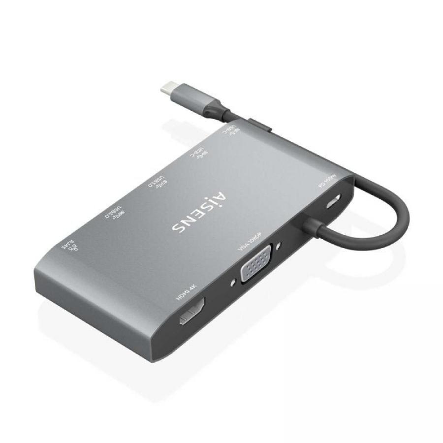 Docking USB Tipo-C Aisens ASUC-8P010-GR/ 1xHDMI 4K/ 1xVGA/ 2xUSB/ 1xRJ45/ 2xUSB Tipo-C/ 1xUSB Tipo-C PD/ Gris