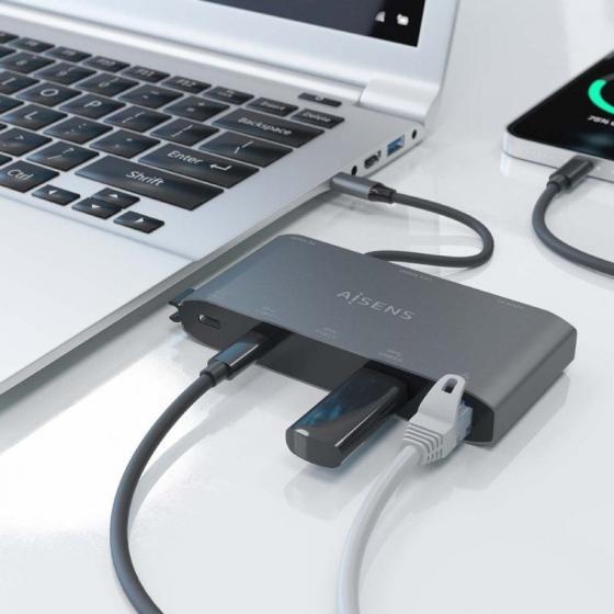 Docking USB Tipo-C Aisens ASUC-8P010-GR/ 1xHDMI 4K/ 1xVGA/ 2xUSB/ 1xRJ45/ 2xUSB Tipo-C/ 1xUSB Tipo-C PD/ Gris