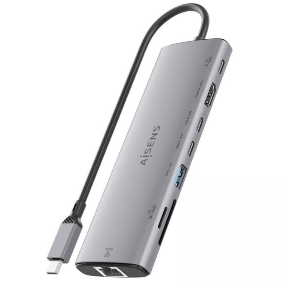 Docking USB Tipo-C Aisens ASUC-8P033-GR/ 1xHDMI 4K/ 1xUSB/ 2xUSB Tipo-C/ 1xRJ45/ 1xLector Tarjetas/ 1xUSB Tipo-C PD/ Gris