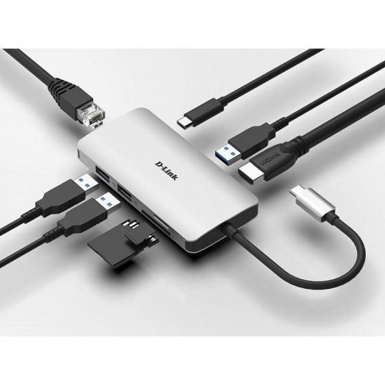 Docking USB Tipo-C D-Link DUB-M810/ 3xUSB/ 1xUSB Tipo-C/ 1xThunderbolt/ 1xHDMI 4K/ 1xRJ45/ 1xLector tarjetas/ Gris