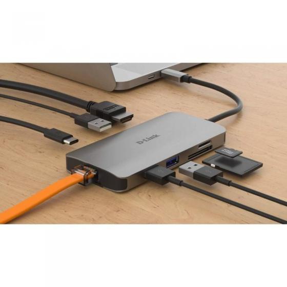 Docking USB Tipo-C D-Link DUB-M810/ 3xUSB/ 1xUSB Tipo-C/ 1xThunderbolt/ 1xHDMI 4K/ 1xRJ45/ 1xLector tarjetas/ Gris