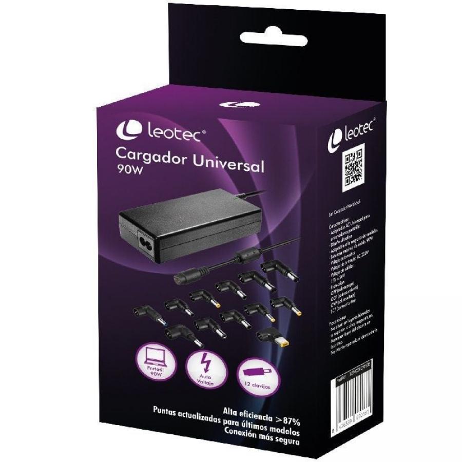 Cargador de Portátil Leotec Home/ 90W/ Automático/ 12 Conectores/ Voltaje 15-20V