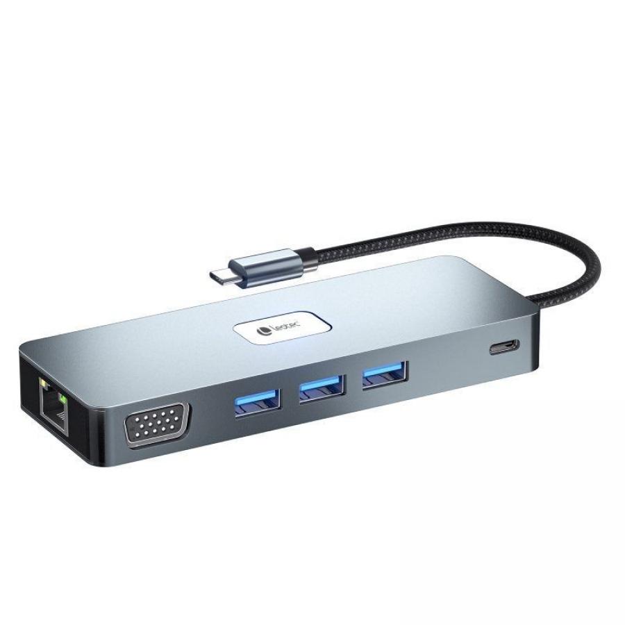 Docking USB Tipo-C Leotec LEDS03/ 3xUSB/ 1xUSB Tipo-C PD/ 1xHDMI 4K/ 1xDisplayPort/ 1xVGA/ 1xAudio/ 1xRJ45/ 1xLector Tarjetas SD