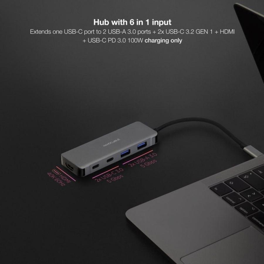 Docking Tipo-C Nanocable 10.16.1006/ 2xUSB/ 1xHDMI 4K/ 2xUSB Tipo-C/ 1xUSB Tipo-C PD/ Gris