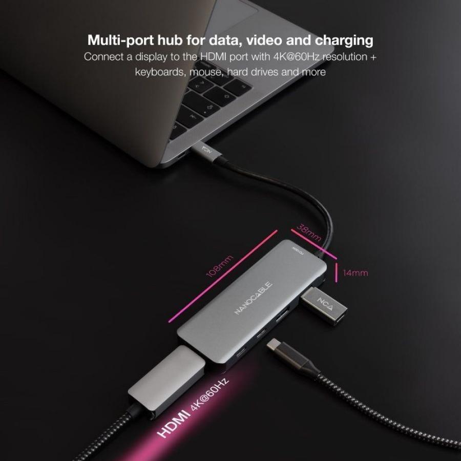 Docking Tipo-C Nanocable 10.16.1006/ 2xUSB/ 1xHDMI 4K/ 2xUSB Tipo-C/ 1xUSB Tipo-C PD/ Gris
