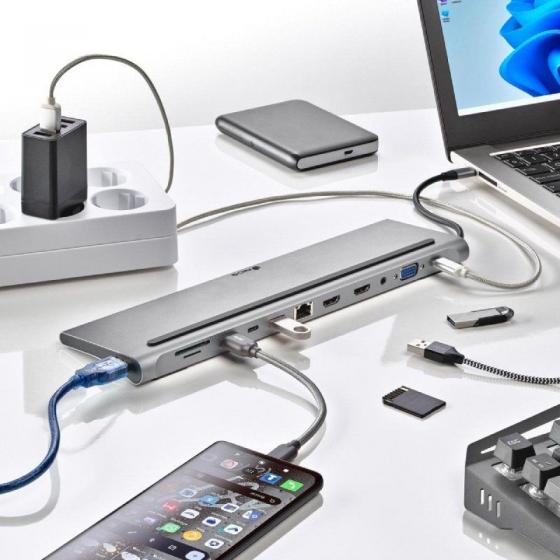 Docking USB Tipo-C NGS WonderDock12/ 3xUSB/ 2xHDMI 4K/ 1xVGA/ 1xRJ45/ 1xLector de Tarjetas/ 1xJack 3.5/ 1xUSB Tipo-C PD/ Gris