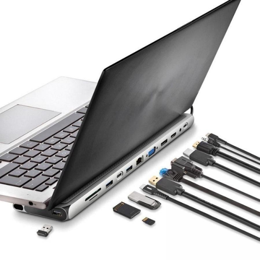 Docking USB Tipo-C NGS WonderDock 12 Pro/ 3xUSB/ 2xHDMI 4K/ 1xVGA/ 1xRJ45/ 1xLector de Tarjetas/ 1xJack 3.5/ 1xUSB Tipo-C PD/ Gr