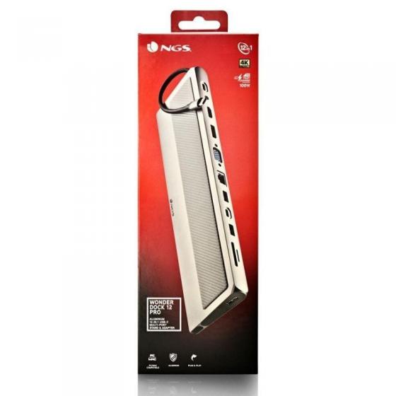 Docking USB Tipo-C NGS WonderDock 12 Pro/ 3xUSB/ 2xHDMI 4K/ 1xVGA/ 1xRJ45/ 1xLector de Tarjetas/ 1xJack 3.5/ 1xUSB Tipo-C PD/ Gr