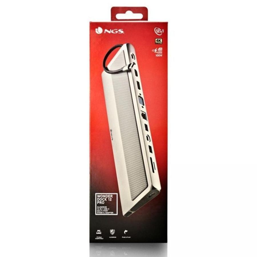 Docking USB Tipo-C NGS WonderDock 12 Pro/ 3xUSB/ 2xHDMI 4K/ 1xVGA/ 1xRJ45/ 1xLector de Tarjetas/ 1xJack 3.5/ 1xUSB Tipo-C PD/ Gr