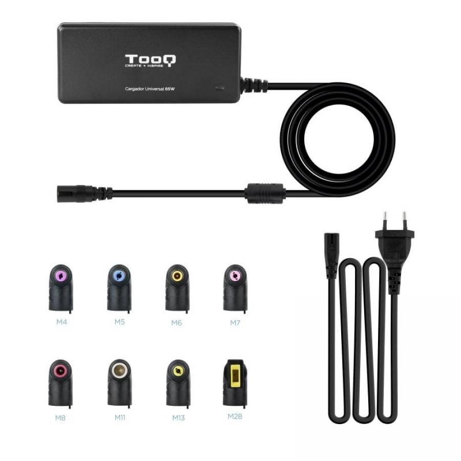 Cargador de Portátil TooQ TQLC-65BS02AT/ 65W/ Automático/ 8 Conectores/ Voltaje 18.5-20V/ 1 USB