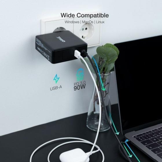 Cargador de Portátil TooQ TQLC-USBC90PD USB Tipo-C/ 90W/ Automático/ Voltaje 5-20V