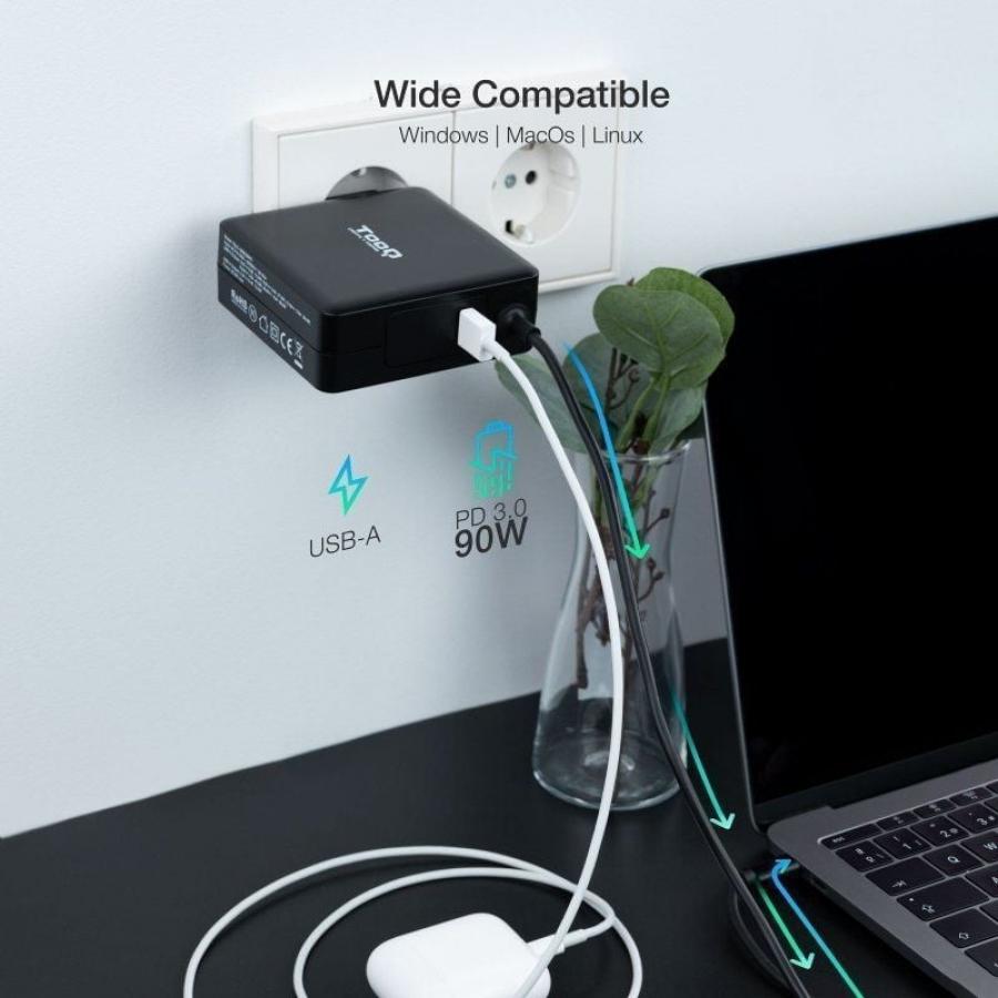 Cargador de Portátil TooQ TQLC-USBC90PD USB Tipo-C/ 90W/ Automático/ Voltaje 5-20V