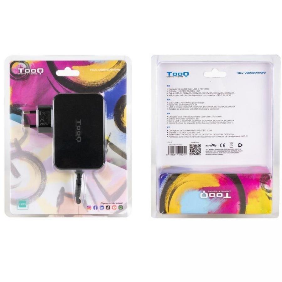 Cargador de Portátil GaN TooQ TQLC-USBCGAN100PD USB Tipo-C/ 100W/ Automático/ Voltaje 5-20V