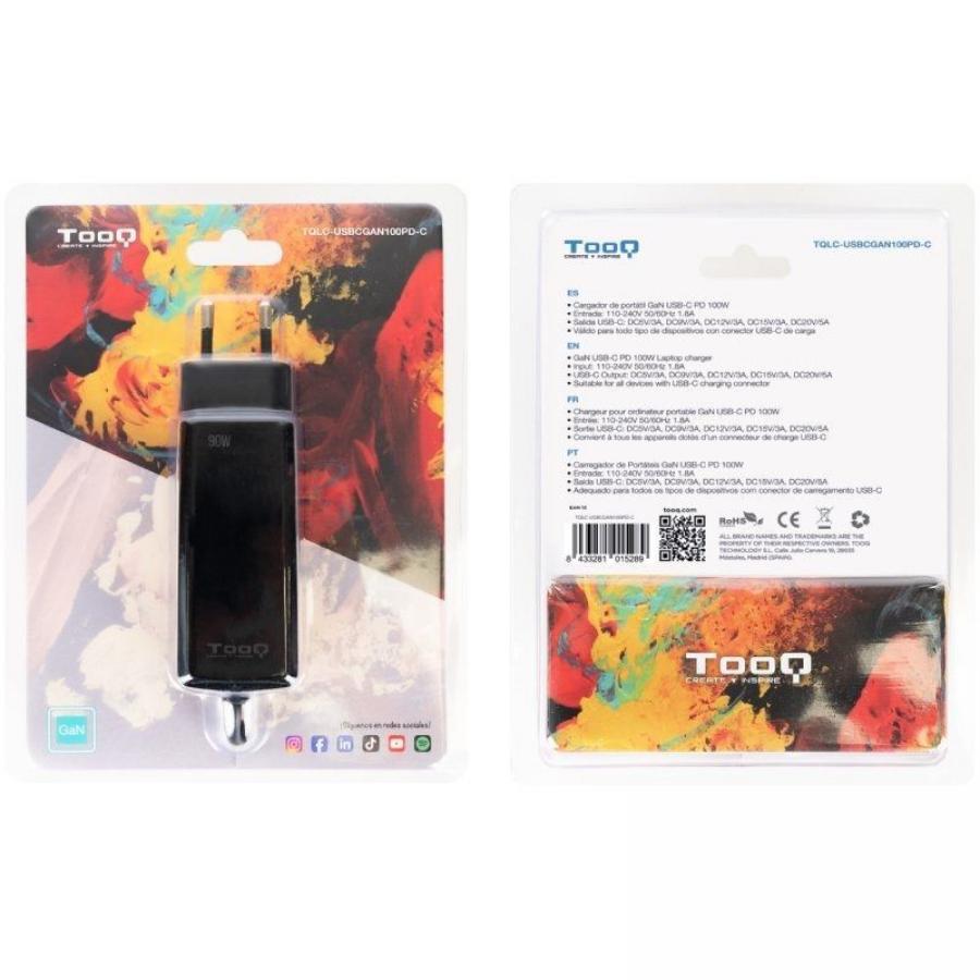 Cargador de Portátil GaN TooQ TQLC-USBCGAN100PD-C USB Tipo-C/ 100W/ Automático/ Voltaje 5-20V
