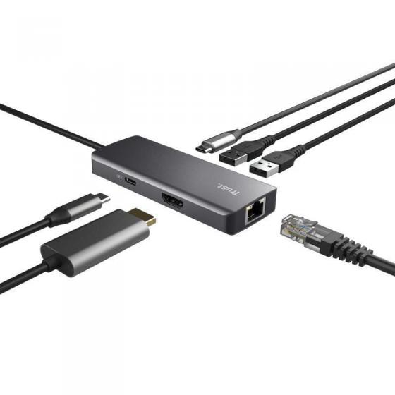Docking USB Tipo-C Trust Dalyx/ 2xUSB/ 2xUSB Tipo-C/ 1xHDMI 4K/ 1xRJ45/ Gris