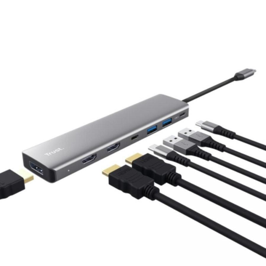 Docking USB Tipo-C Trust Dalyx/ 2xUSB/ 2xHDMI 4K/ 1xDisplayPort/ 1xUSB Tipo-C PD/ Gris