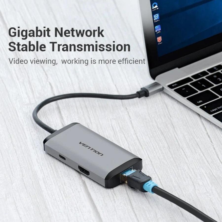 Docking USB Tipo-C Vention CNCHB/ 1xHDMI 4K/ 3xUSB/ 1xUSB Tipo-C PD/ 1xRJ45/ Gris
