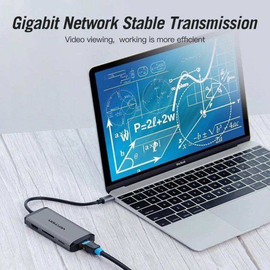 Docking USB Tipo-C Vention CNDHB/ 1xHDMI 4K/ 3xUSB/ 1xUSB Tipo-C PD/ 1xRJ45/ 1xLector tarjetas/ Gris