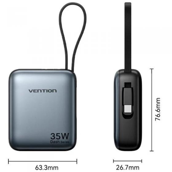 Powerbank 10000mAh Vention FHEH0/ 35W/ Gris/ Incluye Cable USB Tipo-C