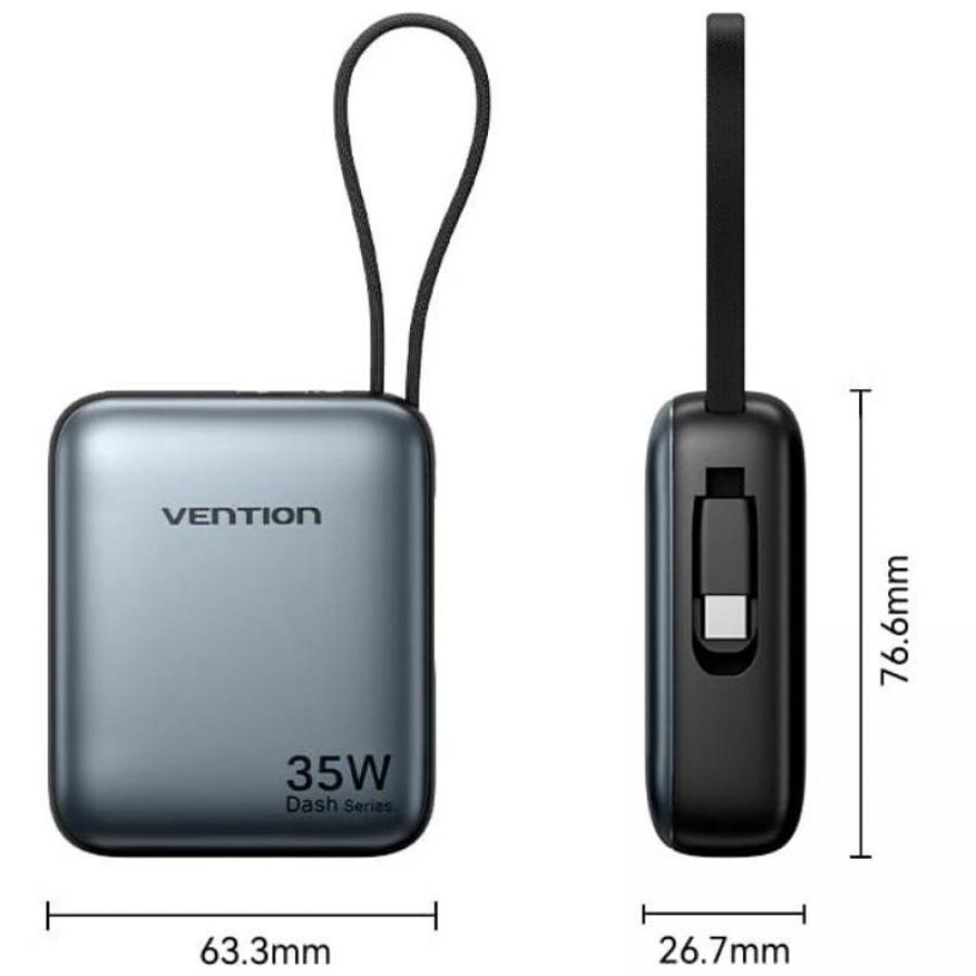 Powerbank 10000mAh Vention FHEH0/ 35W/ Gris/ Incluye Cable USB Tipo-C