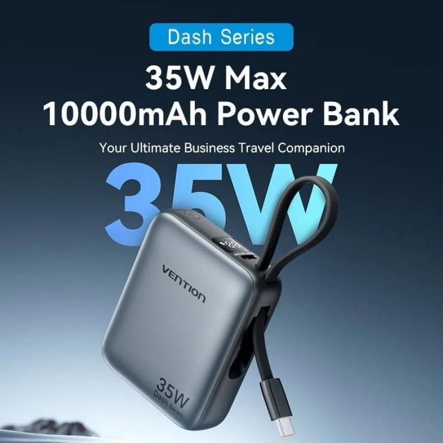 Powerbank 10000mAh Vention FHFH0/ 35W/ Gris/ Incluye Cable USB Tipo-C