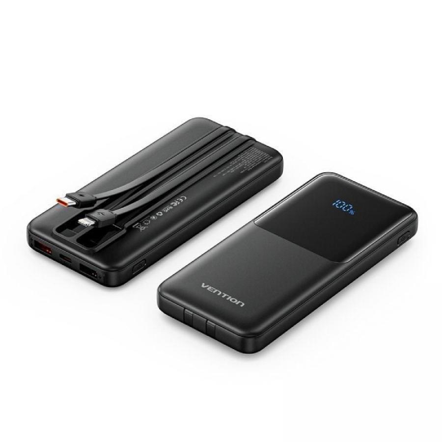 Powerbank 10000mAh Vention FHOB0/ 22.5W/ Negra/ Incluye Cable USB Tipo-C y Lightning
