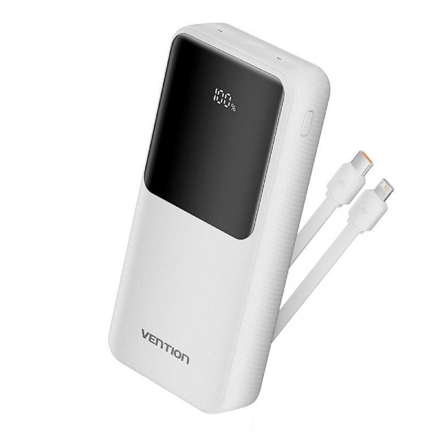 Powerbank 20000mAh Vention FHPW0/ 22.5W/ Blanca/ Incluye Cable USB Tipo-C y Lightning