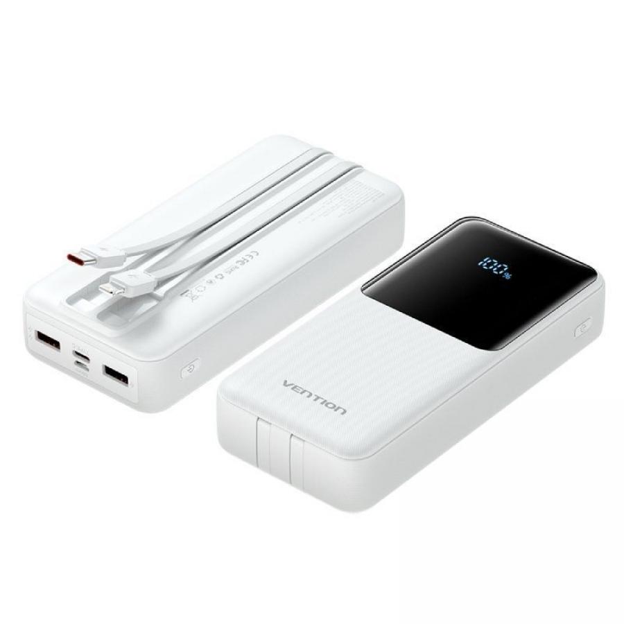 Powerbank 20000mAh Vention FHPW0/ 22.5W/ Blanca/ Incluye Cable USB Tipo-C y Lightning
