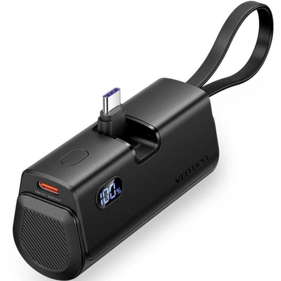 Powerbank 4800mAh Vention FHQB0/ 22.5W/ Negra/ Incluye Cable USB Tipo-C y Lightning