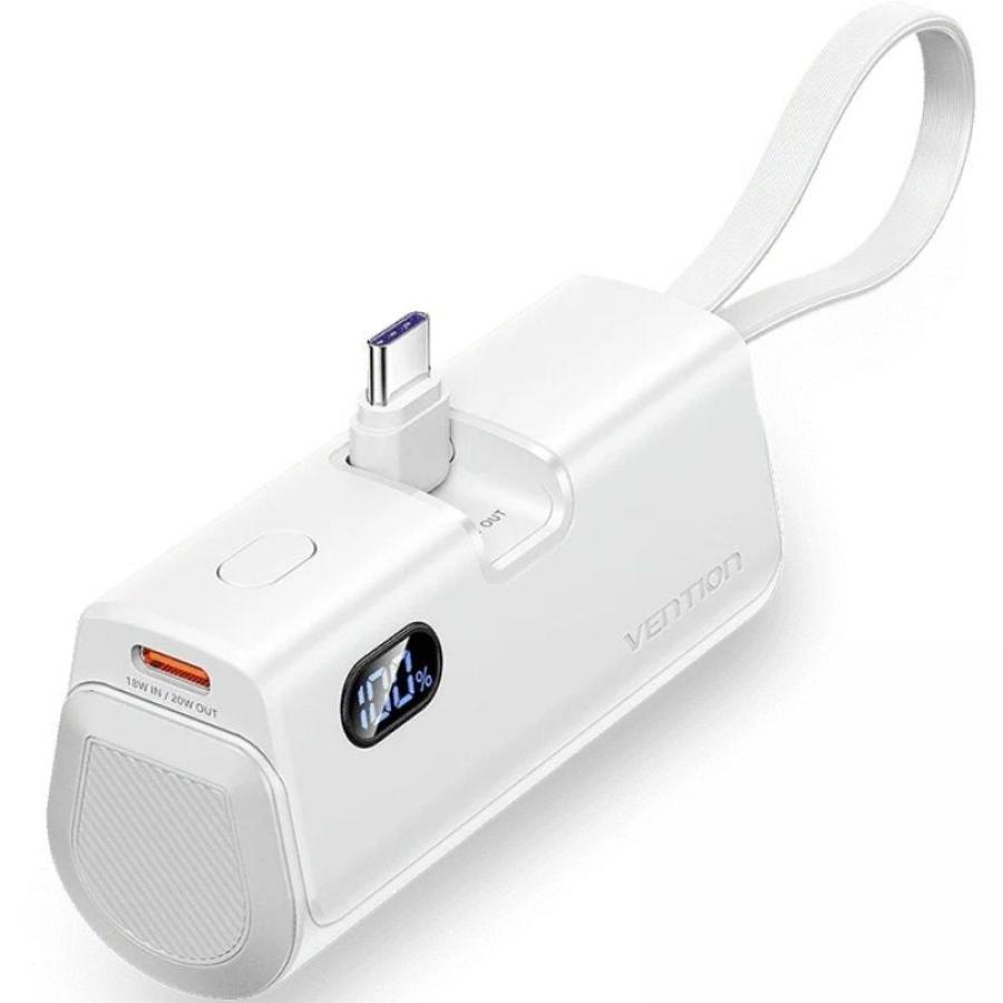 Powerbank 4800mAh Vention FHQW0/ 22.5W/ Blanca/ Incluye Cable USB Tipo-C y Lightning