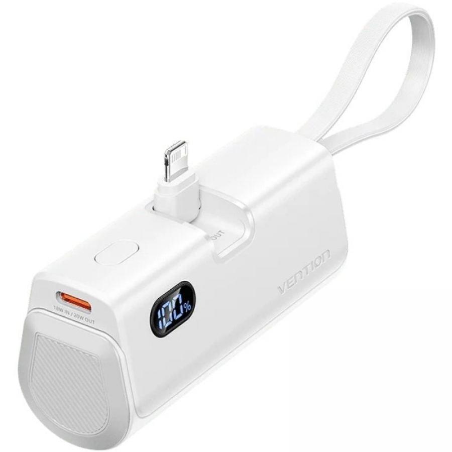 Powerbank 4800mAh Vention FHRW0/ 22.5W/ Blanca/ Incluye Cable USB Tipo-C y Lightning