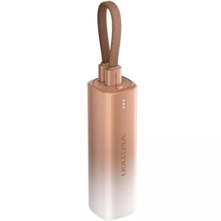 Powerbank 5000mAh Vention FHWJ0/ 20W/ Dorado/ Incluye Cable USB Tipo-C y Lightning