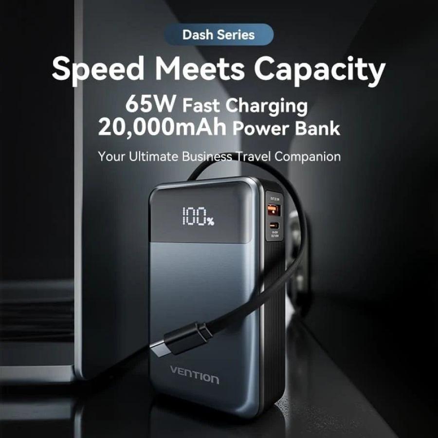 Powerbank 20000mAh Vention FHYB0/ 65W/ Gris/ Incluye Cable USB Tipo-C