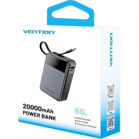 Powerbank 20000mAh Vention FHYB0/ 65W/ Gris/ Incluye Cable USB Tipo-C