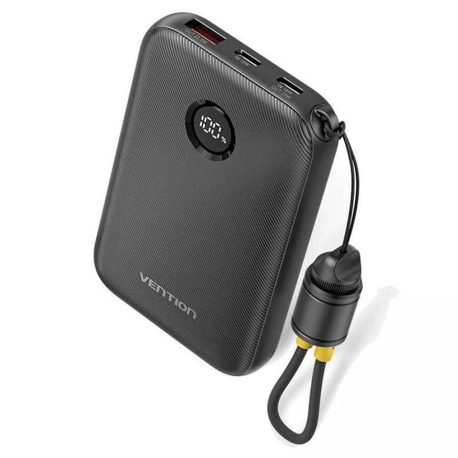 Powerbank 10000mAh Vention FKAB0-C/ 22.5W/ Negro/ Incluye Cable USB Tipo-C